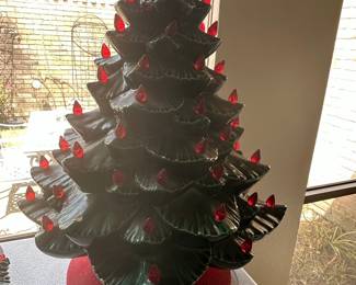 Vintage Ceramic Christmas Tree - Green with Red Bulbs