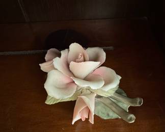 Porcelain Rose Sculpture with Two Buds