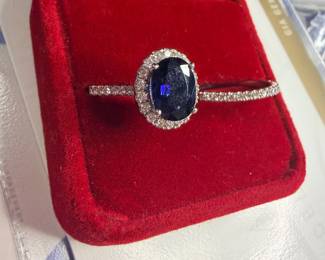 2 carat sapphire, diamonds and platinum ring set