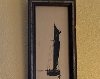Vintage Silhouette Sailboat Etching Print