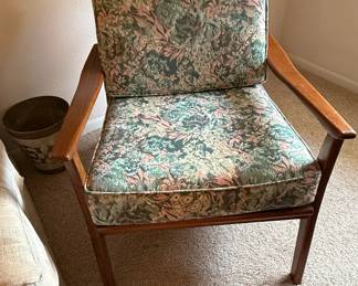 Mid-Century Modern Armchair with Floral Tapestry Upholstery