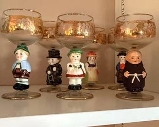 Vintage Goebel Hummel Figural Stemware Wine Glasses