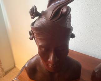 Balinese Hand-Carved Suar Wood Bust of a Woman