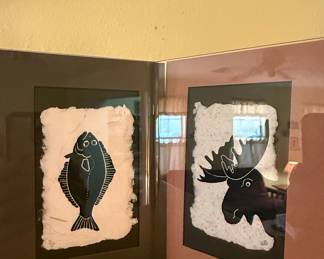 Karen Beason Signed Fish and Moose Block Prints