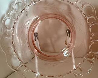 Anchor Hocking Old Colony Pink Depression Glass Open Lace Edge Bowl