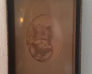 Vintage Japanese Paper Cutout (Kirie) Framed Art with Butterfly and Floral Motif