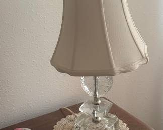 Vintage Crystal Table Lamp with Faceted Base