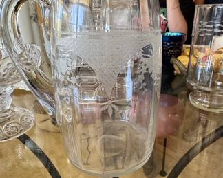 Vintage Etched Glass Water Pitcher - Fostoria Virginia Clear Pattern