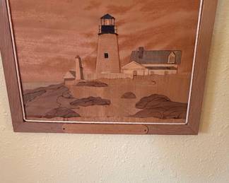 Pemaquid Point Lighthouse Wood Marquetry Plaque by Jeff Nelson