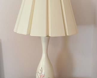 Mid-Century Modern Ceramic Table Lamp with Hand-Painted Floral Motif