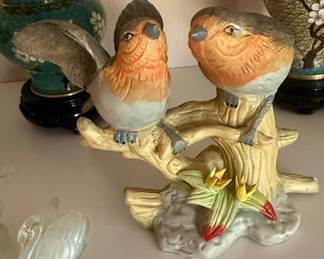 Vintage Porcelain Robin Figurine on Branch