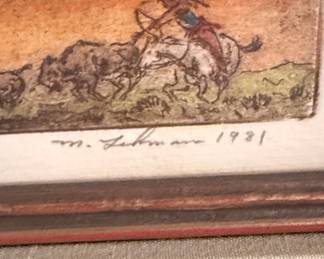 M. Lehmann 'Buffalo Hunt' Etching - Artist Proof