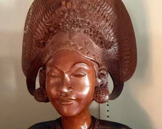 Balinese Hand-Carved Suar Wood Dancer Bust - Klungkung Style