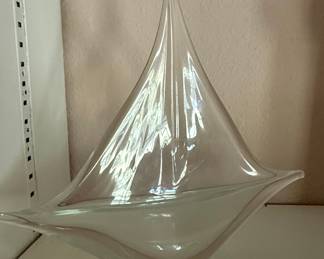 Vintage Crystal Sailboat Sculpture, Murano Style