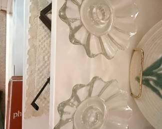 Vintage Clear Glass Flower-Form Candle Holders by Hazel Atlas