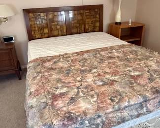 Lane Pueblo Brutalist Mid Century Walnut Queen Headboard