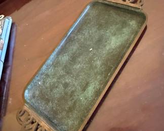 Arts and Crafts Style Hammered Copper Tray with Verdigris Finish