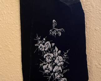 Hand-Painted Slate Wall Plaque with Bee and Floral Motif