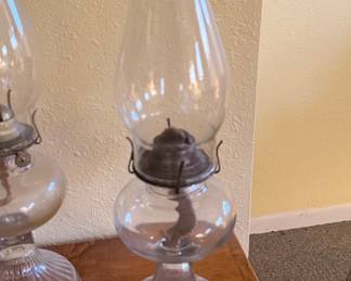 Vintage Clear Glass Oil Lamp with Pedestal Base