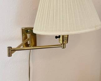 Mid-Century Modern Brass Swing-Arm Wall Lamp with Pleated Shade