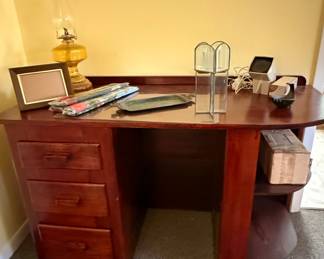 Vintage Walnut Writing Desk with Pedestal and Open Shelf