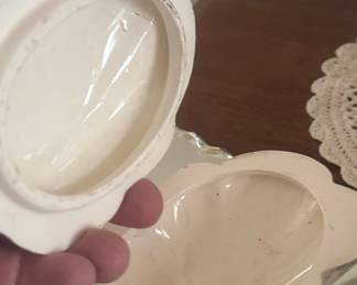 Vintage Porcelain Seashell Trinket Box with Mirror Base