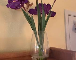 Artificial Iris Arrangement in Tapered Glass Vase
