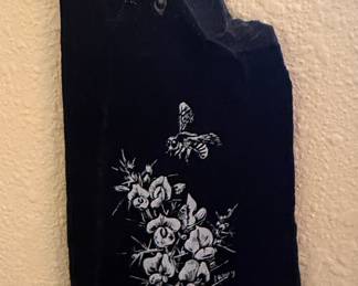 Hand-Painted Slate Plaque with Bee and Floral Motif