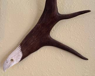 Carved Antler Bald Eagle Wall Art