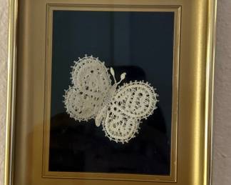 Framed Tatting Lace Butterfly
