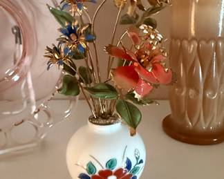 Vintage Gorham Jane Hutcheson Enamel Flower Arrangement in Porcelain Vase