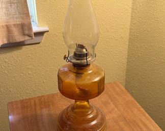 Vintage Amber Glass Eagle Oil Lamp