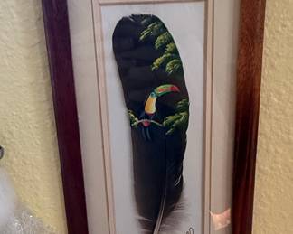 Costa Rican Hand-Painted Toucan Feather Art