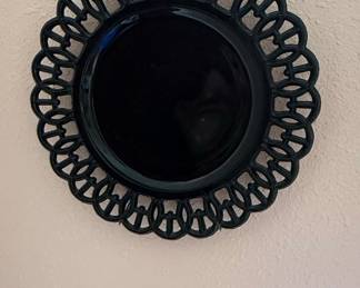 Westmoreland Black Glass Plate with Mary Gregory Style Painting