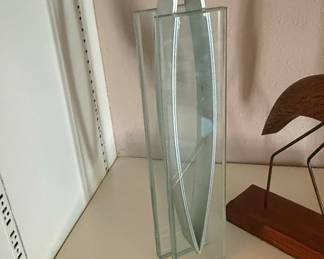 Mid-Century Modern Metal "V" in Glass Vase