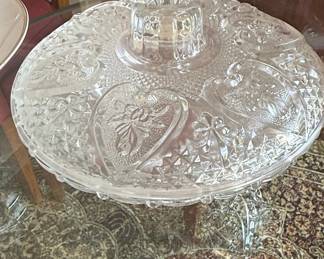 KIG Malaysia "Roses in Hearts" Pattern Clear Pressed Glass Covered Candy Dish