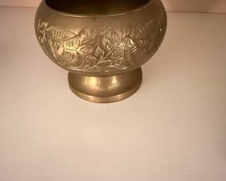 Vintage Etched Brass Pedestal Bowl India
