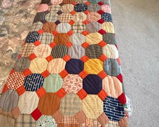Vintage Grandmother's Flower Garden Quilt - Mid-Century Cotton Fabrics