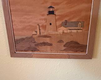 Vintage Lighthouse Wood Marquetry Wall Art by Jeff Nelson