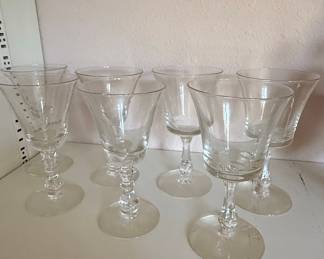 Vintage Clear Glass Wine Goblets with Ball Stem