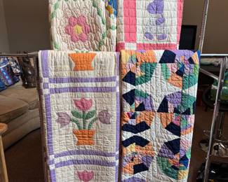 Vintage Hand stitched quilts Tulips, Patchwork, Sun Bonnet and Grandma's Flowers