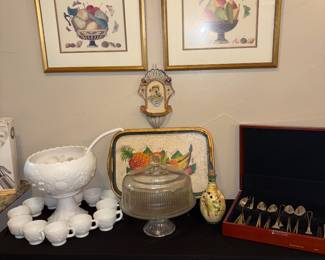 Vintage Milk Glass Punch Bowl Set