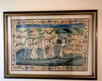 Antique Indian Pichhwai Painting on Silk Framed
