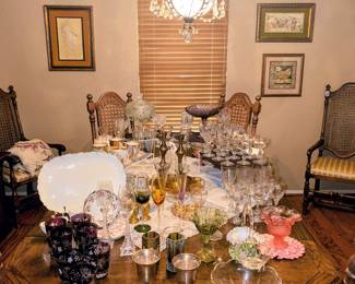 Elegant, vintage glassware, MCM furniture, art, Fenton, Cut to clear