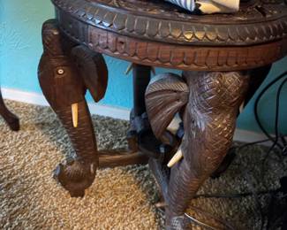 Ornately Carved Asian inspired elephant side table