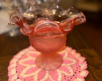 Viking Glass Vintage Pink Satin Ruffle