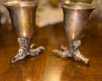 Pair of Brass Stag Stirrup Cups Goblets