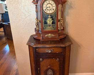 Victorian Ansonia Company Antique 1800's Walnut Brass Mantel Cherub Pendulum Clock