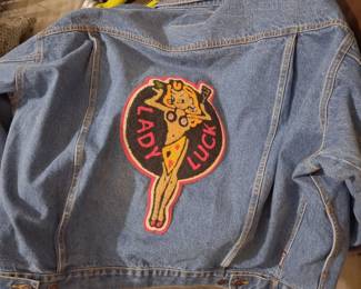 Vintage XL Lady luck blue jean jacket