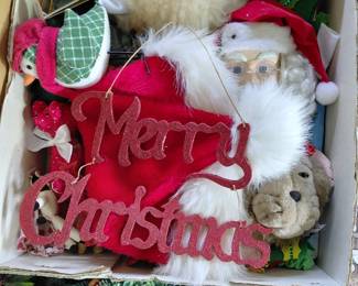 Christmas decorations and Merry Christmas sign